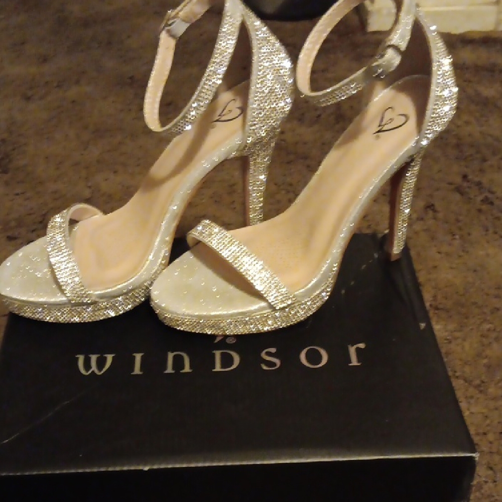 Windsor Champagne Stiletto Heels with Glittery Straps